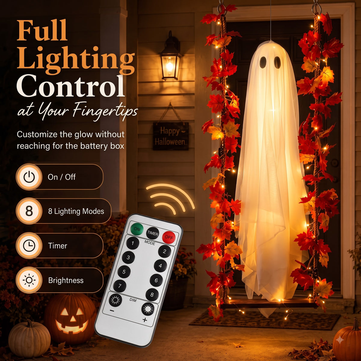 Cervual Halloween - 👻Free Shipping🍁Light-Up Maple Ghost Swing Halloween Decoration