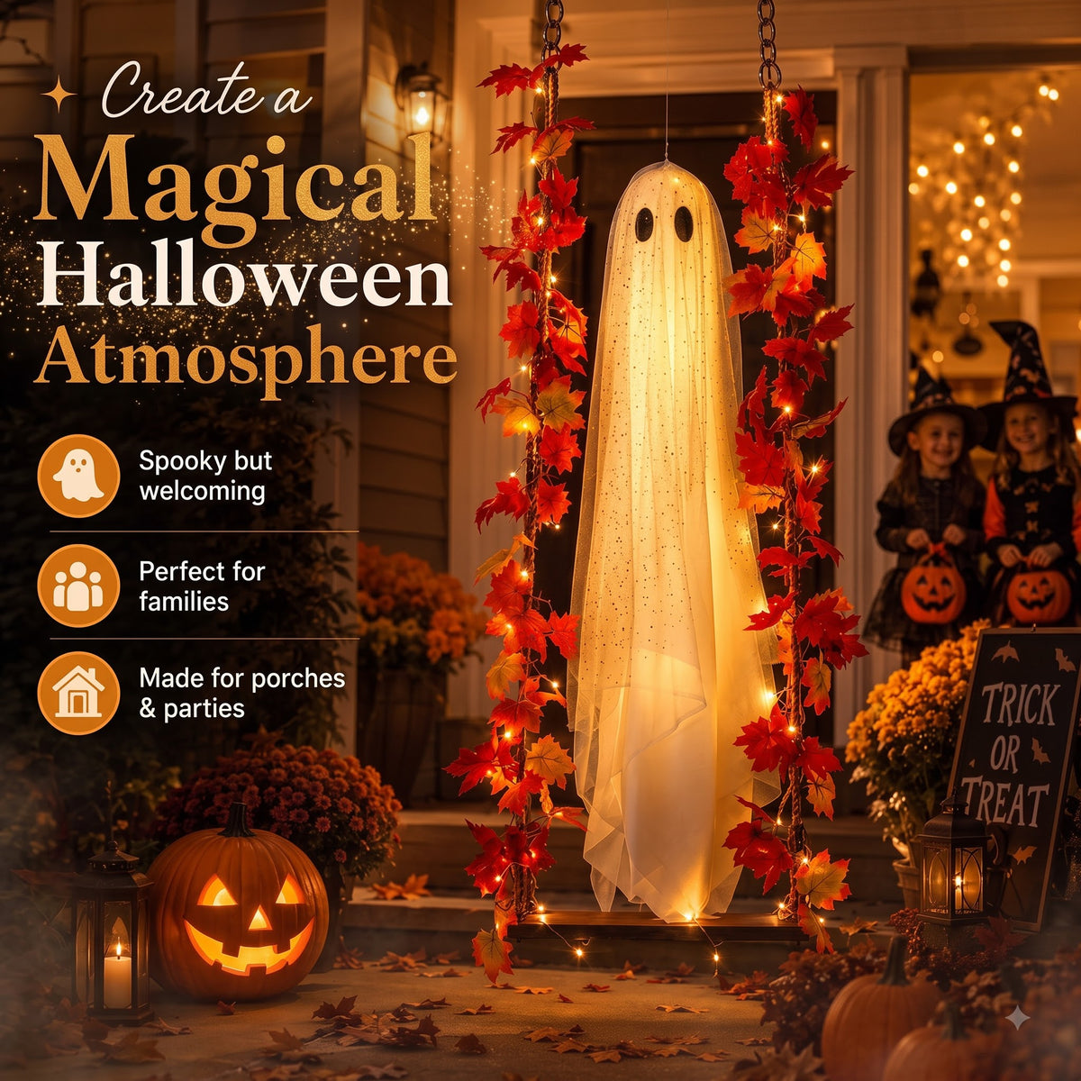 Cervual Halloween - 👻Free Shipping🍁Light-Up Maple Ghost Swing Halloween Decoration