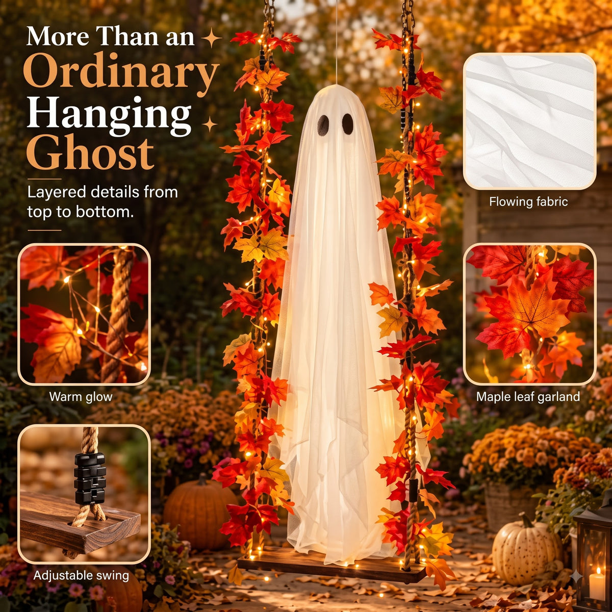 Cervual Halloween - 👻Free Shipping🍁Light-Up Maple Ghost Swing Halloween Decoration