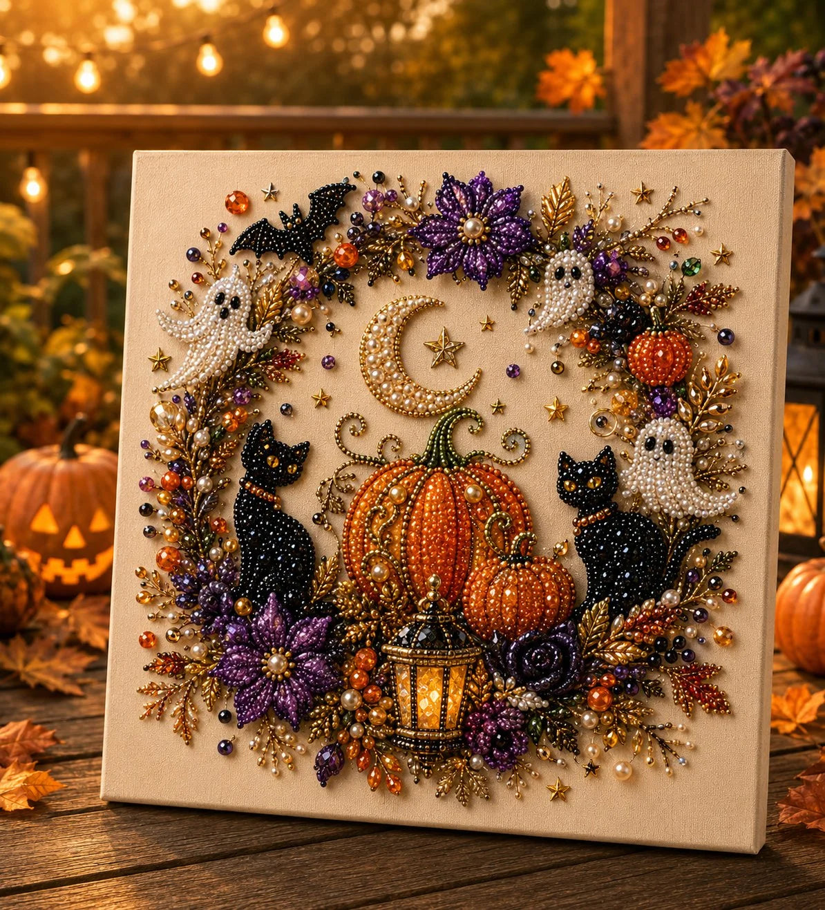 Ceruval - Halloween Pearl Art DIY Kit – Turn Tiny Pearls into Spooky-Cute Magic (Size:7.87in*7.87in)