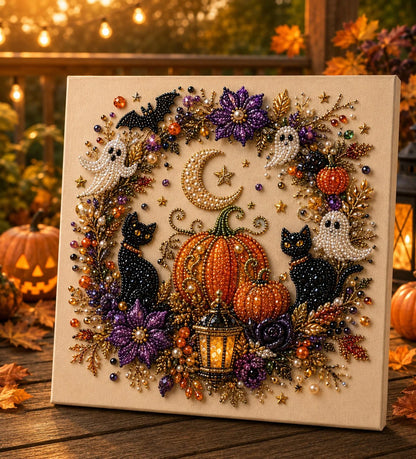 Ceruval - Halloween Pearl Art DIY Kit – Turn Tiny Pearls into Spooky-Cute Magic (Size:7.87in*7.87in)