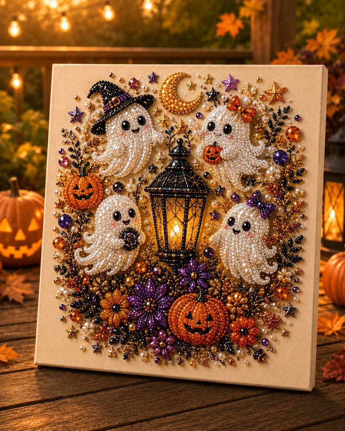 Ceruval - Halloween Pearl Art DIY Kit – Turn Tiny Pearls into Spooky-Cute Magic (Size:7.87in*7.87in)