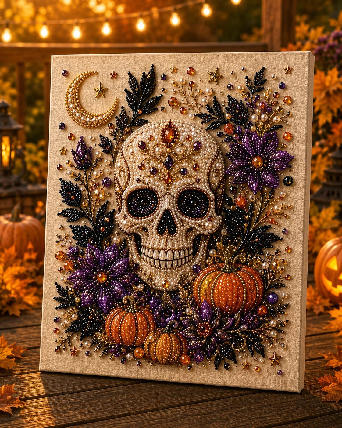 Ceruval - Halloween Pearl Art DIY Kit – Turn Tiny Pearls into Spooky-Cute Magic (Size:7.87in*7.87in)
