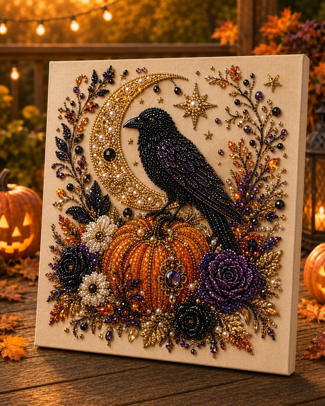 Ceruval - Halloween Pearl Art DIY Kit – Turn Tiny Pearls into Spooky-Cute Magic (Size:7.87in*7.87in)